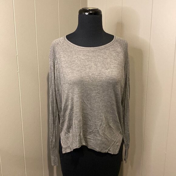 Zara Knit Medium Sweater Grey Long Sleeve High Low Hem Slits - Picture 1 of 6